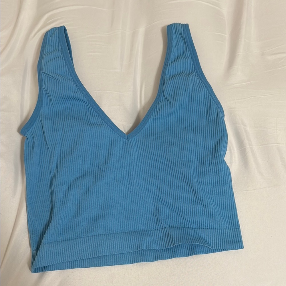 Colsie Blue Ribbed V-Neck Top